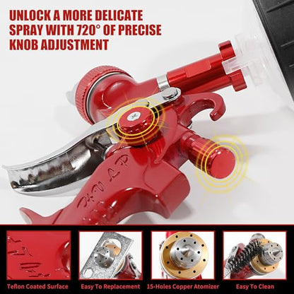 HVLP Spray Gun Kit with 10 Disposable 600ML Paint Cups & 5 Nozzles - color: red wine