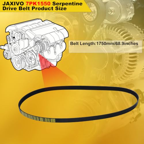 7PK1750 Serpentine Belt V-Ribbed Drive Belt Compatible with 2007-2009 Honda CR-V L4 2.4L,2004-2008 Acura TSX L4 2.4L-Gas Only 68.9 inch Length Replace K070690,117205X00A,1070690 - size: 7PK1750-1750mm