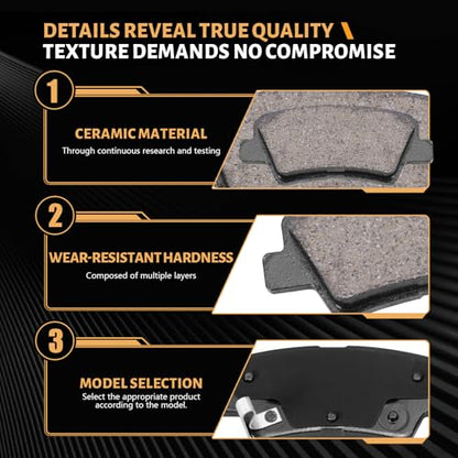 D1544 Rear Ceramic Brake Pads Kit Fit For Hyundai Accent 2012-2017, For Elantra 2011-2016, For Veloster 2012-2015, For Sonata 2015, For Kia Rio 2012-2017, For Cadenza 2014-2016 - style: HZ1544