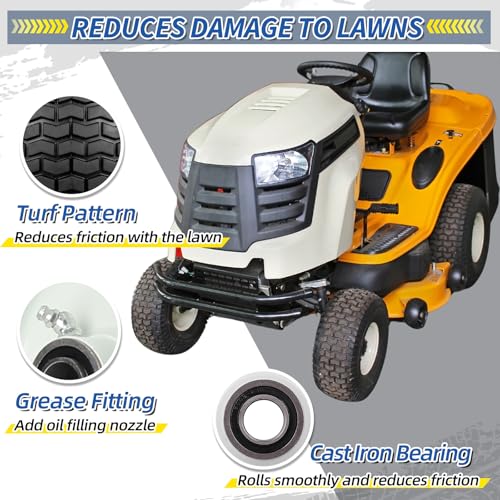 GICOOL 13x5.00-6 Flat Free Lawn Mower Tire and Wheel, 13x5-6 Riding Lawnmower Tire with 3" Centered Hub and 3/4" & 5/8" Bearings, Tractor Turf Tire Turf-Friendly, 2 Pack - color: Turf-Pattern Tread, size: 13x5.00-6 Flat-Free Tire