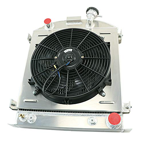 ALLOYWORKS 3 ROW ALUMINUM RADIATOR + Shroud Fan Fit for 1928-1932 Ford Chopped Hot Rod Chevy V8 HIGH BOY