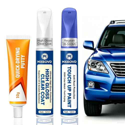 Aegean Blue Metallic (B-593M) Touch Up Paint Compatible with Honda,All in One Car Scratch Repair Kit with Primer Putty & Clear Coat,Complete Sanding Tools Set for Scratches Chips Nicks - color: Aegean Blue Metallic (B-593M), size: Honda