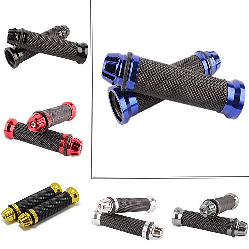 Motorcycle 7/8" CNC Hand Grips Aluminum Rubber Gel Handlebar for Sport Bike(Red) - color: Blue