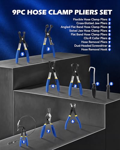 OMT 9pcs Hose Clamp Pliers for Fuel Oil & Water Hoses - color: Blue