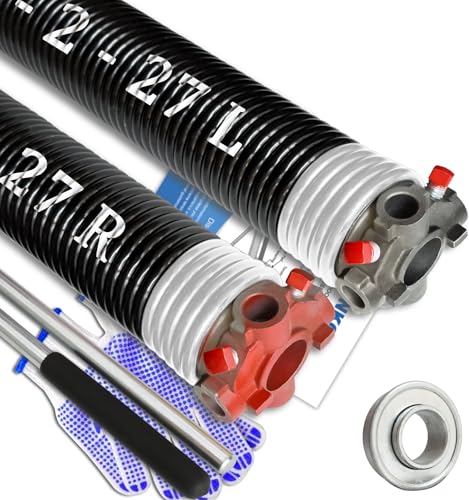 Garage Door Torsion Spring Set, Pair of 2" Electrophoresis Coated Garage Door Spring Replacement with 2 Non-Slip Winding Bars and Bearing, Minimum 16000 Cycles (.218x2x27") - size: .218x2x27"