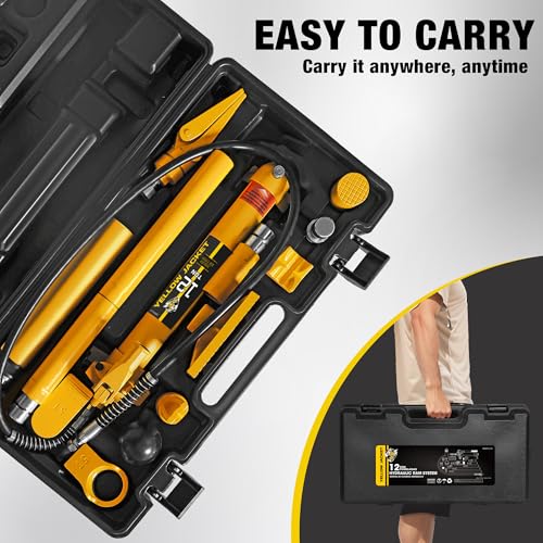 YELLOW JACKET 12 ton Porta Power Kit Hydraulic Ram Jack Pusher Puller Auto Body Frame Repair Tool with Blow Mold Carrying Storage Case for Car Repair,Truck,Farm - size: 12 Ton