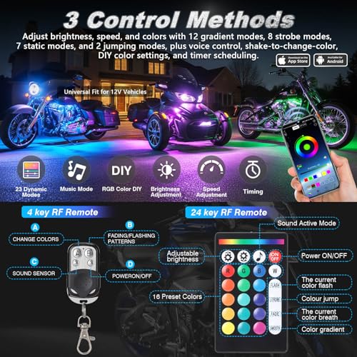 20PCS Motorcycle RGB LED Light Kit with Brake Turn Signal Dual Zone, Underglow Lights with APP/RF Remote, Neon Accent Waterproof 12V for Touring, Large Cruiser & Custom Show Motorcycle - size: 20PCS