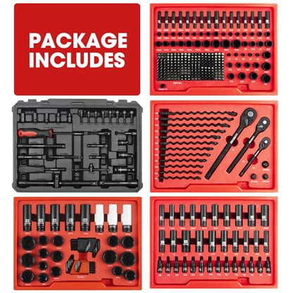 LLNDEI 390Pcs Mechanics Tool Set and Drive Deep Socket Set, 1/4" 3/8" 1/2" - size: Full Size