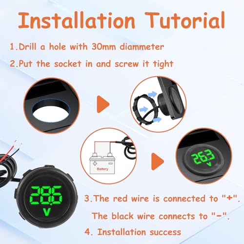 2 Pieces Waterproof DC 4V-100V Voltmeter Gauge (Green) - color: Green, size: Waterproof