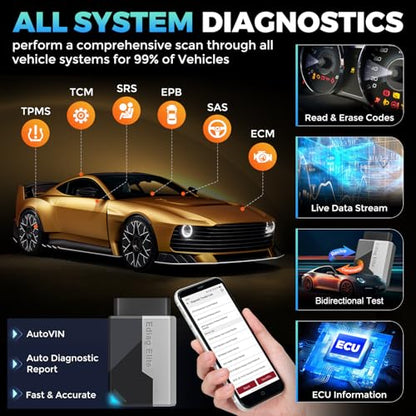 KINGBOLEN Ediag Elite OBD2 Scanner Bluetooth, Bidirectional Control Scanner All System Diagnostic Tool for iOS & Android, 15+ Hot Reset, CANFD Protocol, FCA AutoAuth, No Subscriptions Lifetime Update