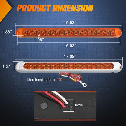 Nilight LED Tail Light 17" Amber Running Turn Signal Lights W/Chrome Bezel - color: 2Pcs 17" Amber 40LED w/chrome bezel