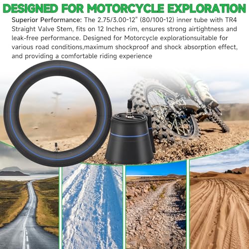 2.75/3.00-12" (80/100-12) Motorcycle Heavy Duty Tire Inner Tube TR4 Staight Valve Stem for Honda CRF70 CRF110 Suzuki DRZ110, JR80 Kawasaki KX65, KX110, KLX110 Yamaha TTR90, TaoTao Razor SYX Moto - size: 2.75/3.00-12" 2pcs