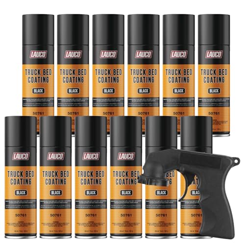 LAUCO Truck Bed Coating Black Aerosol Spray, Pack of 12, 15oz, Textured Non, Skid Finish, Scratch and Rust Protection for All Truck Beds, Tailgates, Bed Rails 50761