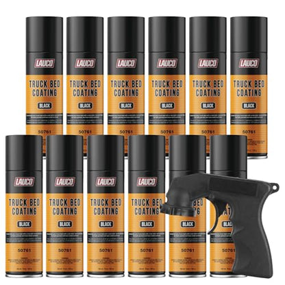 LAUCO Truck Bed Coating Black Aerosol Spray, Pack of 12, 15oz, Textured Non, Skid Finish, Scratch and Rust Protection for All Truck Beds, Tailgates, Bed Rails 50761