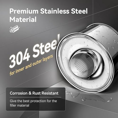 Resonator, 3'' Inlet & Outlet Ultra Quiet Resonator, 304 Stainless Steel Performance Exhaust Muffler