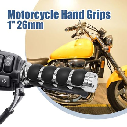 EATAKWARD 1 Inch Motorcycle Handlebar Grips 25MM Universal Non-Slip Handlebar Throttle Grips w or Throttle Assist Black Chrome Replacement for Harley Davidson Replacement for Suzuki Kawasiki