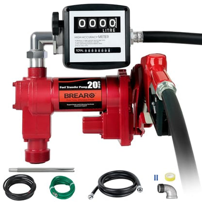 12V 20 GPM High Flow Fuel Transfer Pump with Mechanical Meter, Heavy Duty Cast Iron Pump for Gasoline, Diesel, Kerosene, Ethanol, Methanol, Biodiesel - color: Red 20 Auto-Mechanical Meter