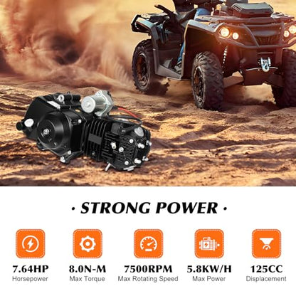 125CC 4-Stroke Engine Motor, 7.64HP 3-Speed Go Kart Engine for Motorcycles, Atvs, Go-Karts, Tricycles, Air Cooling System, Kick Start, Electric Start Engine