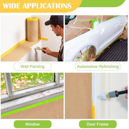 12" x50ft Green Pre-Taped Masking Paper with Adhesive Tape - color: Green