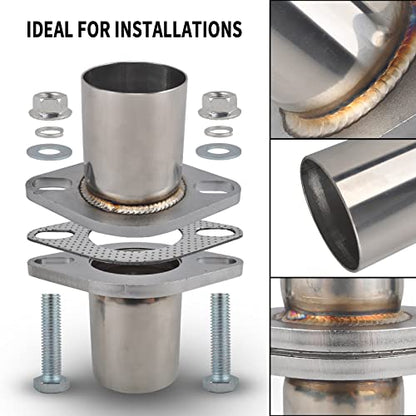 Exhaust Flange Bolts Quick Fix Repair Pipe Kit w/Gasket & Hardware, 2.25'' Inch OD 2 Bolts T304 Stainless Steel Universal Flange Replacement Kit - size: 2.25"OD-2 Bolts