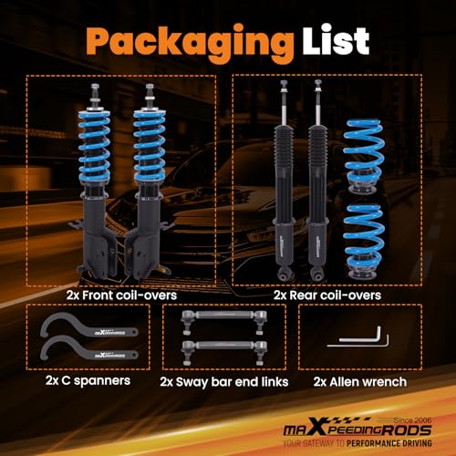 maXpeedingrods Coilover for Pontiac GTO 2004-2006, for Holden Monaro 2002-2006, 24 Levels Damper Adjustable Coilovers Suspension Kit Strut, Height Adjustable T6 Upgraded Lowering Kits Blue