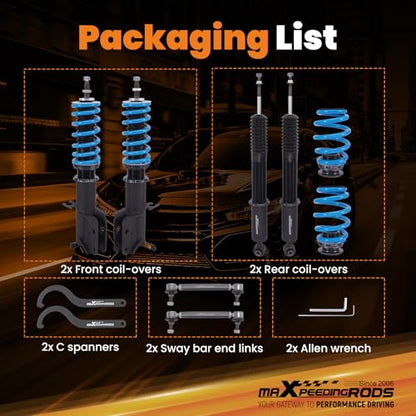maXpeedingrods Coilover for Pontiac GTO 2004-2006, for Holden Monaro 2002-2006, 24 Levels Damper Adjustable Coilovers Suspension Kit Strut, Height Adjustable T6 Upgraded Lowering Kits Blue