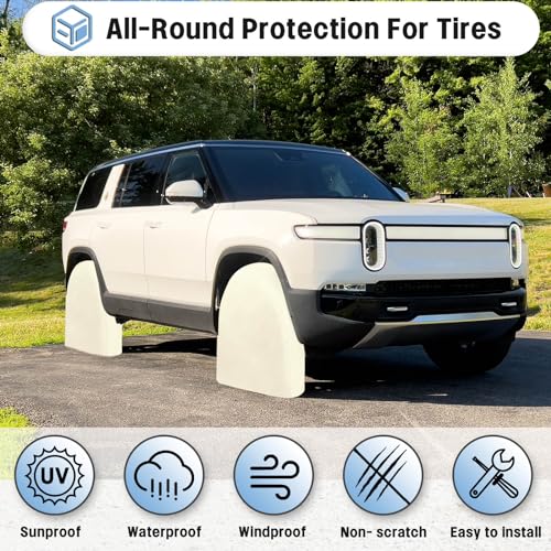OutdoorLines Waterproof Tire Covers Set of 4 - color: Off White, size: S - Fits Tire Diameters 24"-26"