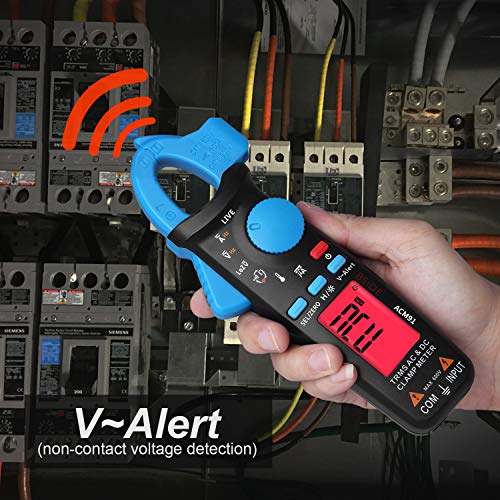 Bside ACM91 1mA Clamp Meter DC/AC Current True RMS Auto-Ranging 6000 Counts Multimeter Live Check V-Alert Temperature Capacitance Frequency Tester with Back Clip - color: Blue