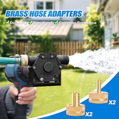 FIDISP Drill Pump for Water 750 GPH, with Hoses & 4 Adapter 12pcs (Black)
