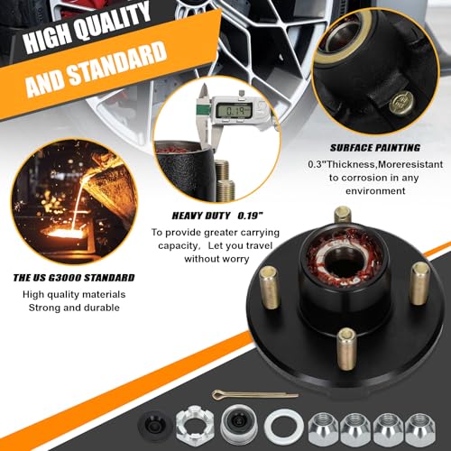 2 Sets 4 Lug Trailer Hub Kit for 2000 Lbs, for 1'' BT9 Straight Axle Spindle Trailer hub 4 lug, Prelubricated L44643 Bearings 4×4 Trailer Axle Kit, Boat Trailer Hubs 4 Lug(only for Straight Spindle) - style: 4*4" Trailer Hub Kit for 2000 lbs Axle
