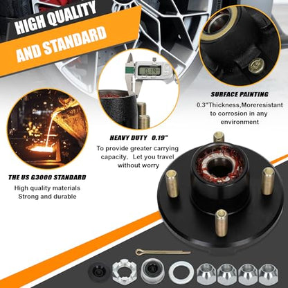 2 Sets 4 Lug Trailer Hub Kit for 2000 Lbs, for 1'' BT9 Straight Axle Spindle Trailer hub 4 lug, Prelubricated L44643 Bearings 4×4 Trailer Axle Kit, Boat Trailer Hubs 4 Lug(only for Straight Spindle) - style: 4*4" Trailer Hub Kit for 2000 lbs Axle