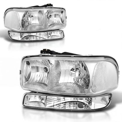 AUTOSAVER88 Headlight Assembly Compatible with 1999-2006 GMC Sierra - color: OE - Chrome/Clear/Clear