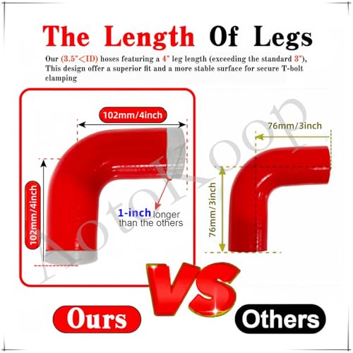 3" ID 90 Degree Elbow Silicone Coupler Hose with Clamps Red - color: Red, size: 3" (76mm)