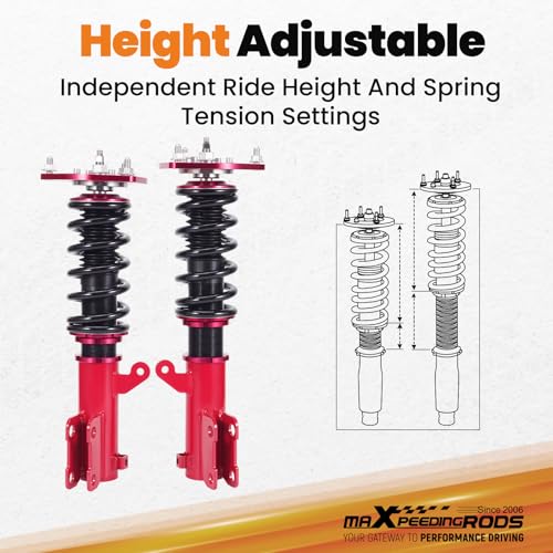 maXpeedingrods Coilovers for Mitsubishi Eclipse 2006-2012, for Mitsubishi Galant 2004-2012, 24 Levels Damper Adjustable Coilovers Suspension Kit, Height Adjustable Lowering Kit, Red - color: Red