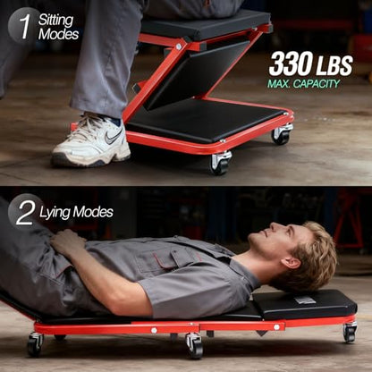 ‎DNA MOTORING TOOLS-00184 36 Inches 2 IN 1 Rolling Folding Car Creeper/Seat, 6 Pcs 2" Casters, 150kg Weight Capacity, Red - color: Red, size: 36 Inches