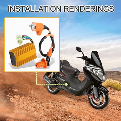GOOFIT High Performance Racing AC Ignition Coil with 6 Pin CDI Box for 4 Stroke GY6 50cc 125cc 150cc Chinese Moped Scooters ATV Go Kart