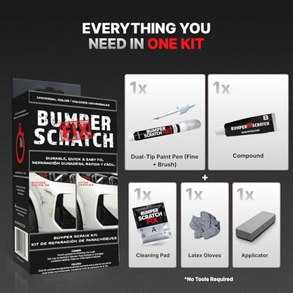 Bumper Scratch Fix® Clear Car Scratch Remover Kit for Bumpers, Removes Paint Transfer, Scuffs & Light Scratches, Compound, Wipes & Touch-Up Pen, Works on All Paint Colors, DIY Auto Paint Repair