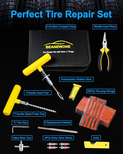 Tire Repair Kit with Plugs, Tire Plug Kit Heavy Duty Professional for Car, ATV, Motorcycle, Truck, Flat Tire Emergency Repair(Zipper Bag Type-33 PCs) - style: Zipper Bag Type-33 PCs
