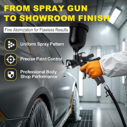 819CT HVLP Air Spray Gun Kits with 1.3/1.7/2.0 mm Nozzles Spray Paint Gun Automotive with Air Regulator Separator for Car Paints, Primer, Clear/Top Coat & Touch-Up, DIY Painting Spray