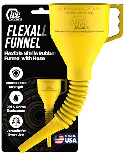 TEC Products FlexAll Long Flexible Oil Change Funnel, Yellow, 16x5 Inches - color: Yellow, size: Large