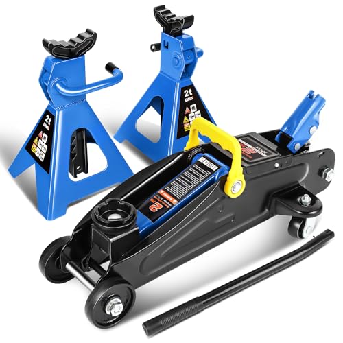 DNA Motoring 2 Ton Car Jack and Stands Kit Blue - color: Blue