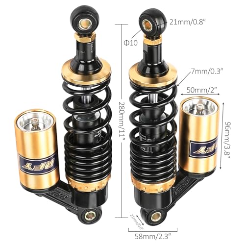 280mm (11 Inch) Air Shock Absorber, 330 lbs Capacity & 65mm Travel, Adjustable Spring Preload & Air Valve for ATV, UTV, Go Kart, Golf Cart, Dirt Bike, Motorcycle Suspension Upgrade