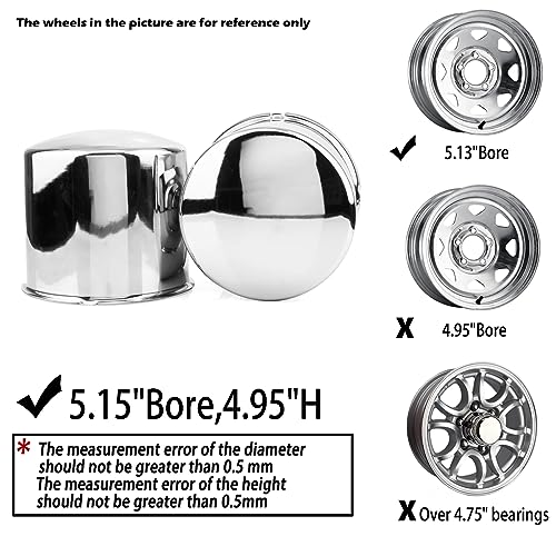 2Pcs 5.15" OD 4.91" H Domed Style Trailer Wheel Center Caps for Rim - color: Chrome, size: 5.15" OD 4.91" H