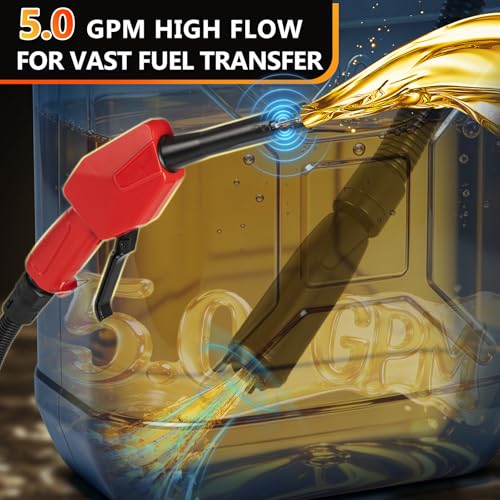 5GPM Cordless Fuel Transfer Pump,Auto-Stop & Hand Nozzle, Compatible with DeWalt 20V & Milwaukee 18V Batteries,Beep Alert, 51'' hose,Vertical Operated portable Pump for Diesel,Gasoline(Bare Tool)