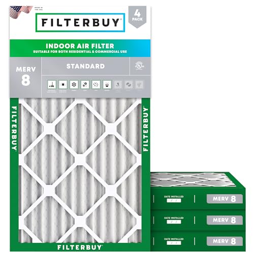 Filterbuy 12x20x2 Air Filter MERV 8 Dust & Allergy Defense (4-Pack) - size: 12x20x2