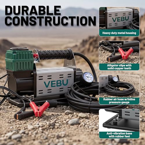 12V Air Compressor, 125PSI Tire Inflator with In-line Pressure Gauge - style: Single Cylinder + Inline Gauge