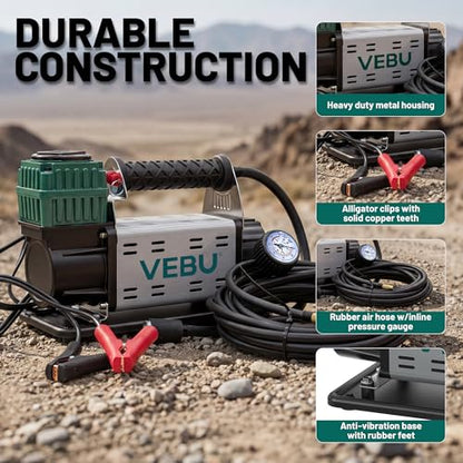 12V Air Compressor, 125PSI Tire Inflator with In-line Pressure Gauge - style: Single Cylinder + Inline Gauge