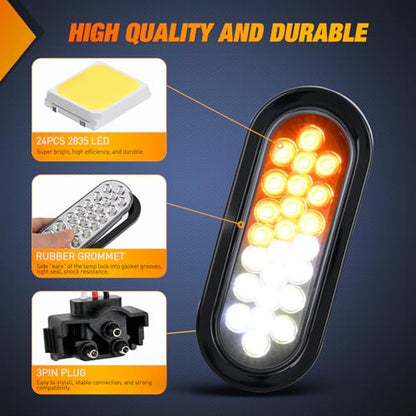 Nilight Strobe Lights 2PCS 6Inch Oval 24LED Amber White Warning - color: 2Pcs Amber White 24Led Strobe Lights