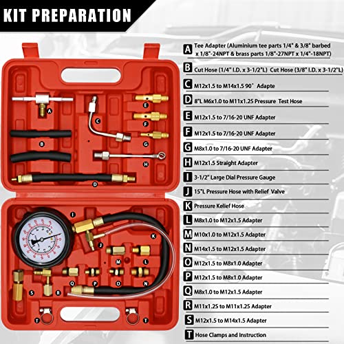 0-140 PSI Automotive Fuel Pressure Tester Kit for Gasoline Engines
