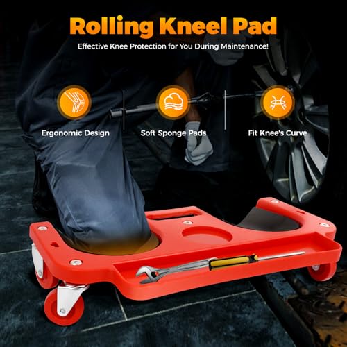 Rolling Creepers, Ergonomic Kneeling Cushion Mat Protector with Wheels, Mobile Knee Support Slider for Construction, Auto Repair, Gardening, Floor Tiling, Maintenance Work